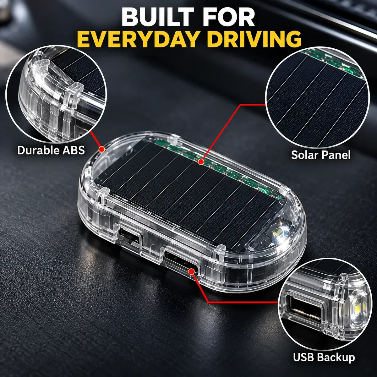 🔥Limited-Time Deal - Solar Car Security Warning Light-DIY Flashing Security Light for Vehicle Deterrence