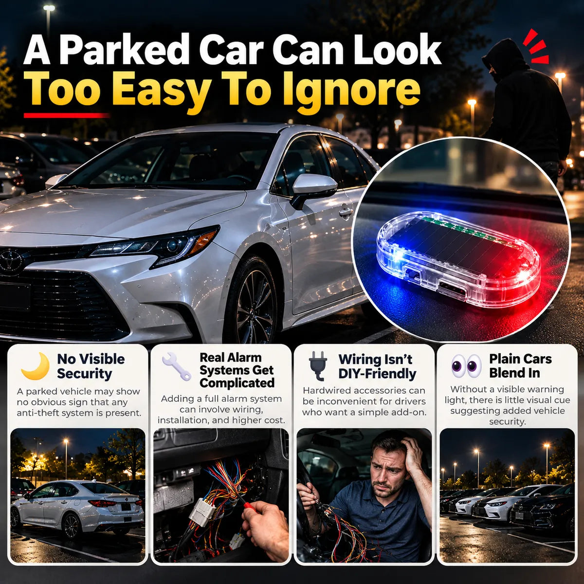 🔥Limited-Time Deal - Solar Car Security Warning Light-DIY Flashing Security Light for Vehicle Deterrence