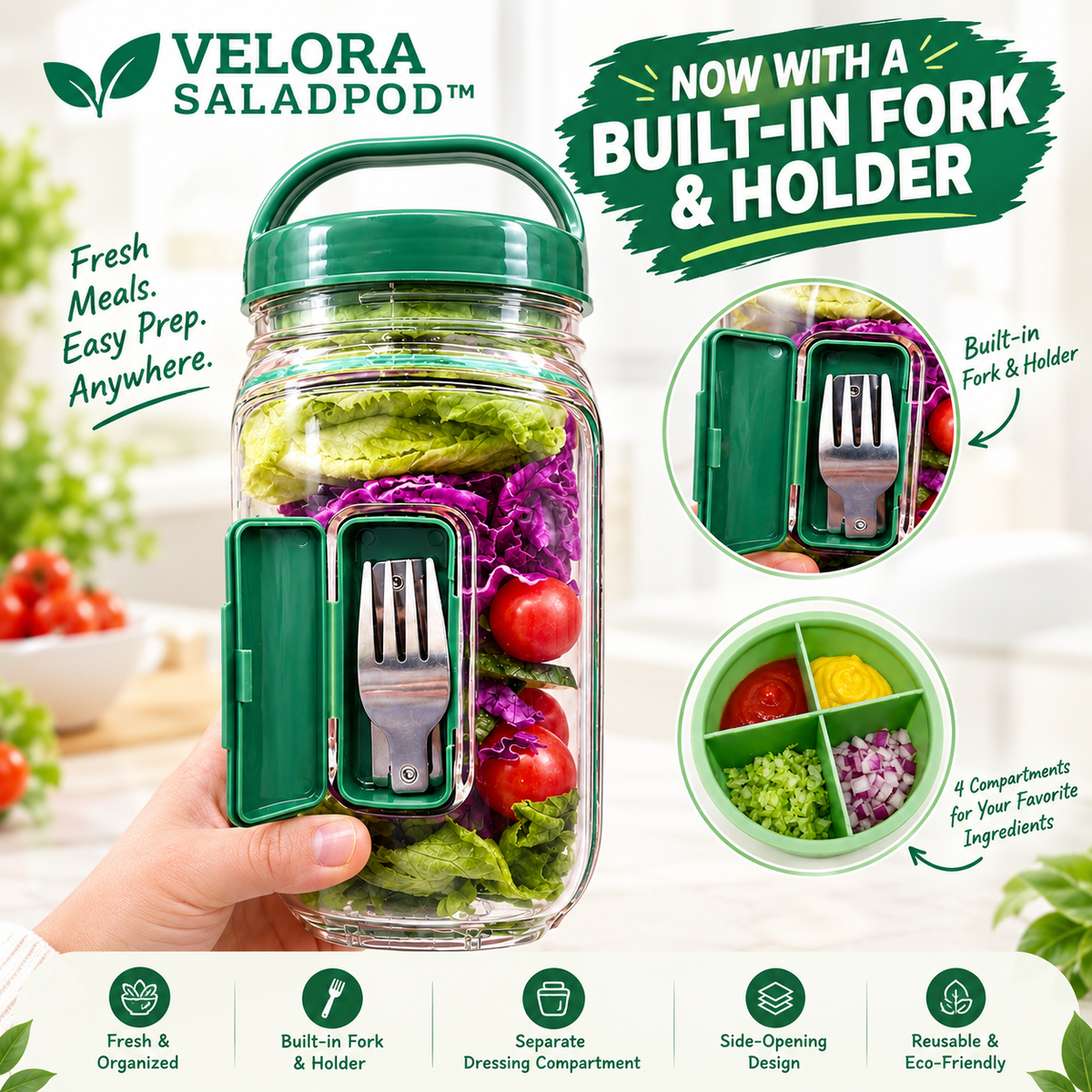 🥗 VELORA SALADPOD™ - YOUR SALAD. YOUR FORK. ALL IN ONE