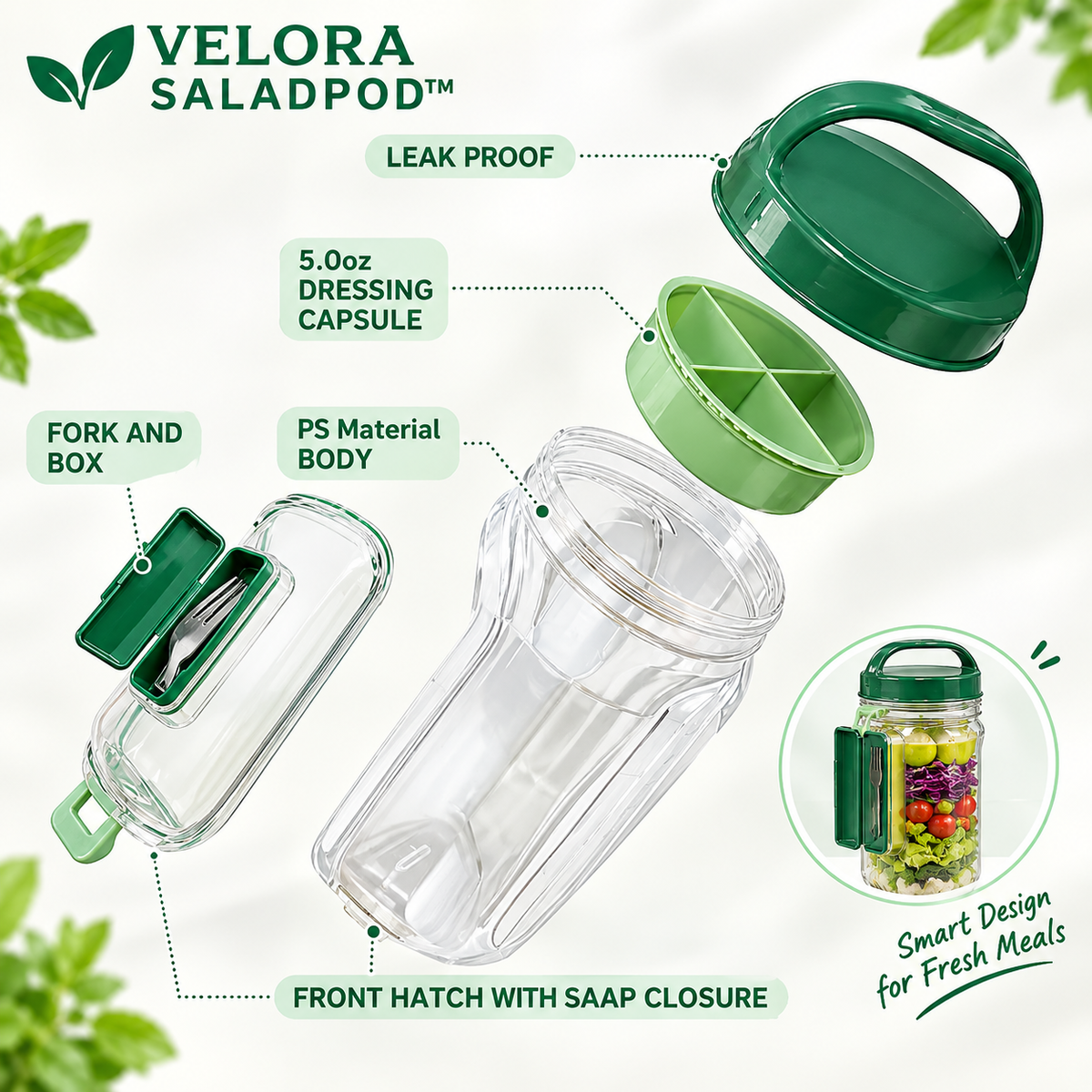 🥗 VELORA SALADPOD™ - YOUR SALAD. YOUR FORK. ALL IN ONE