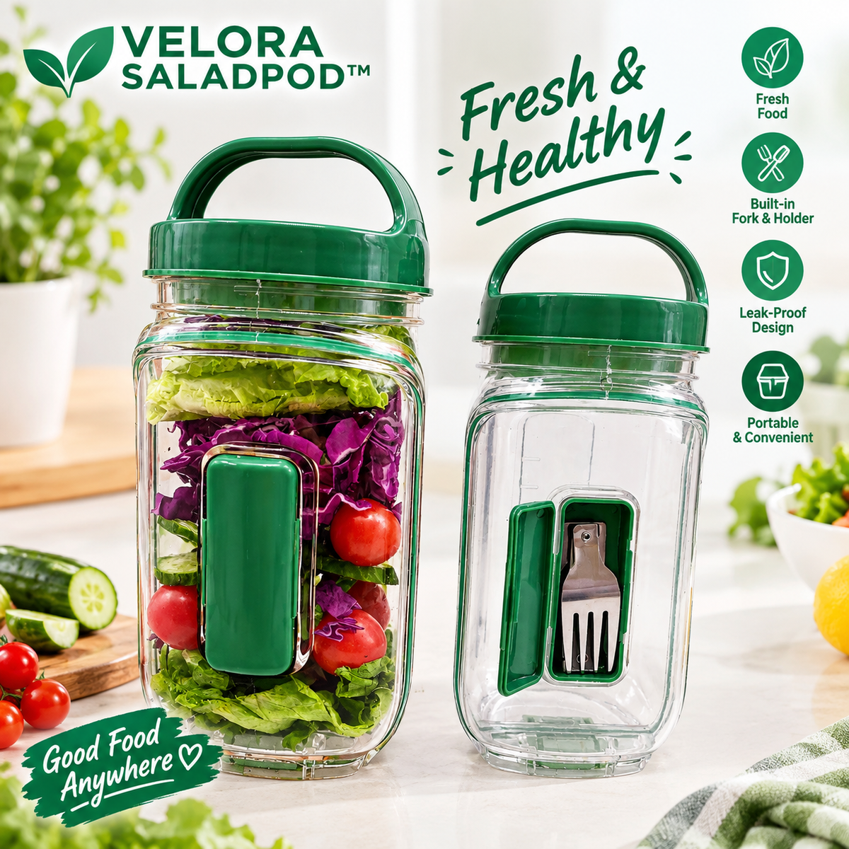 🥗 VELORA SALADPOD™ - YOUR SALAD. YOUR FORK. ALL IN ONE