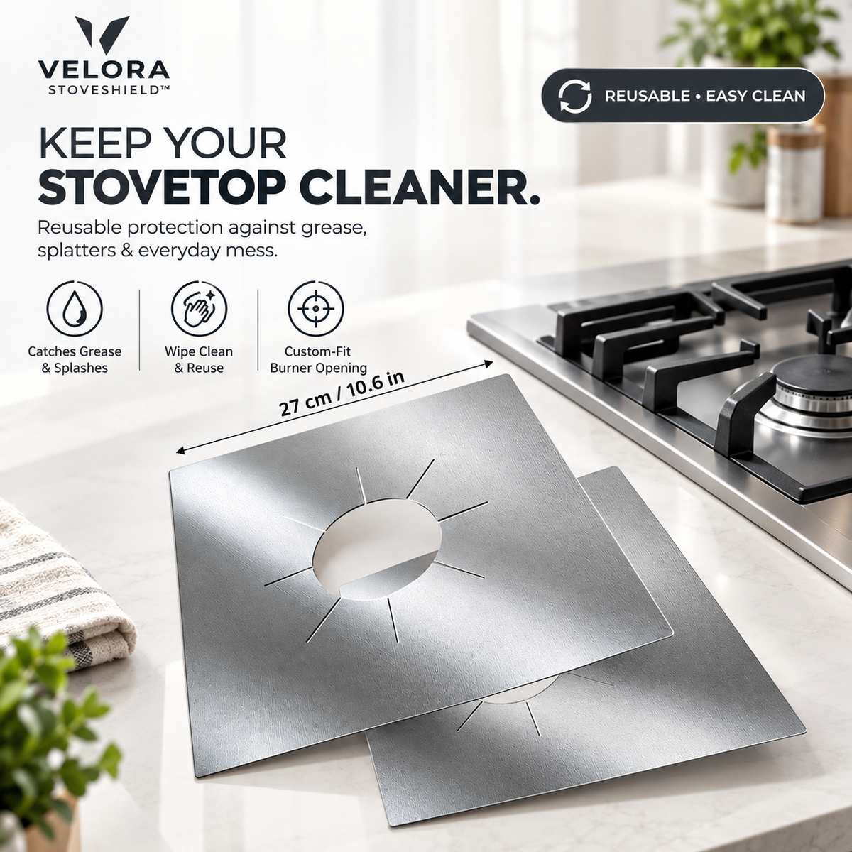 4-Piece Reusable Non-Stick Gas Stove Burner Covers – Heat-Resistant & Washable