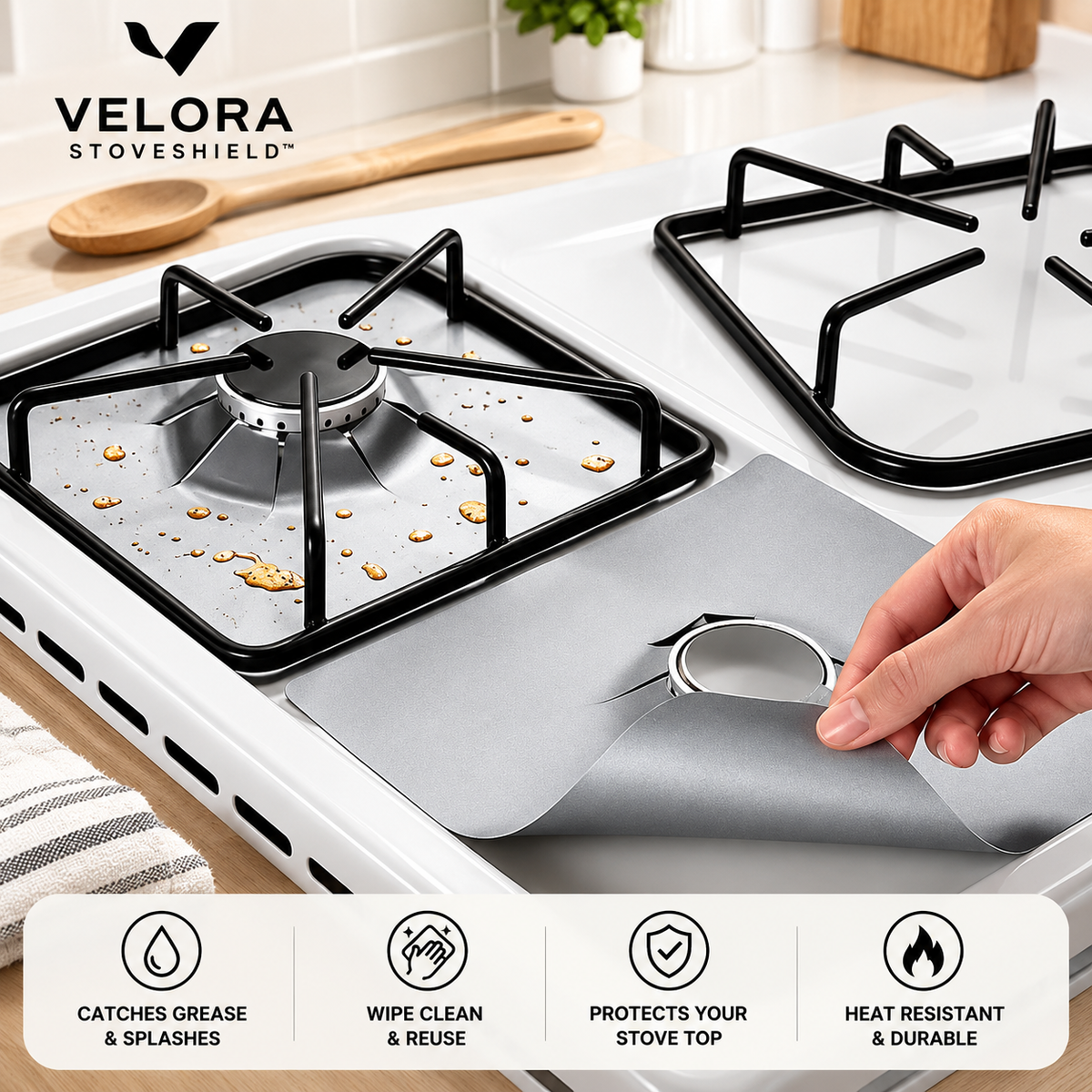 4-Piece Reusable Non-Stick Gas Stove Burner Covers – Heat-Resistant & Washable
