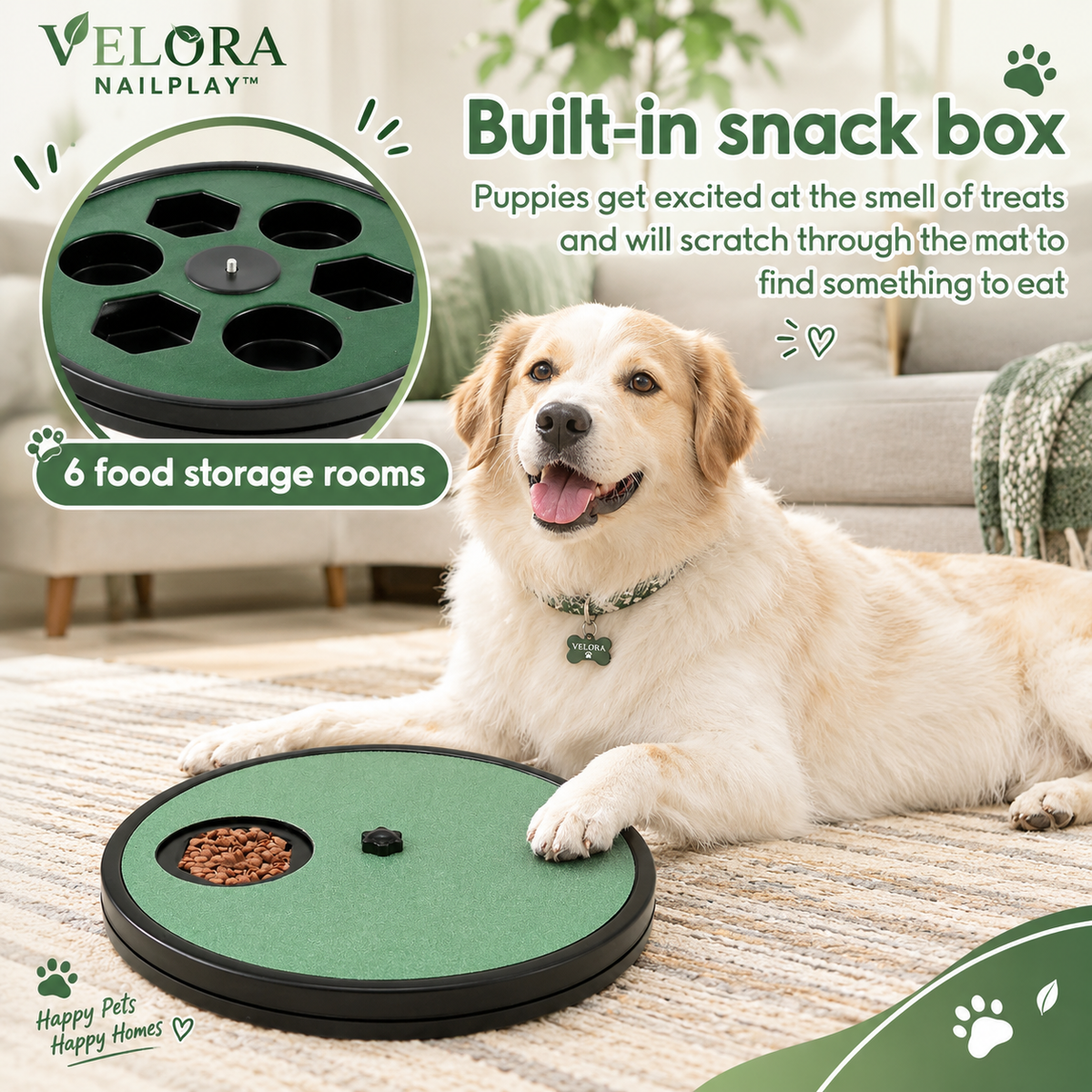 VELORA PAWSCRATCH™—Rotating Pet Nail Scratcher & Treat Board for Dogs & Cats