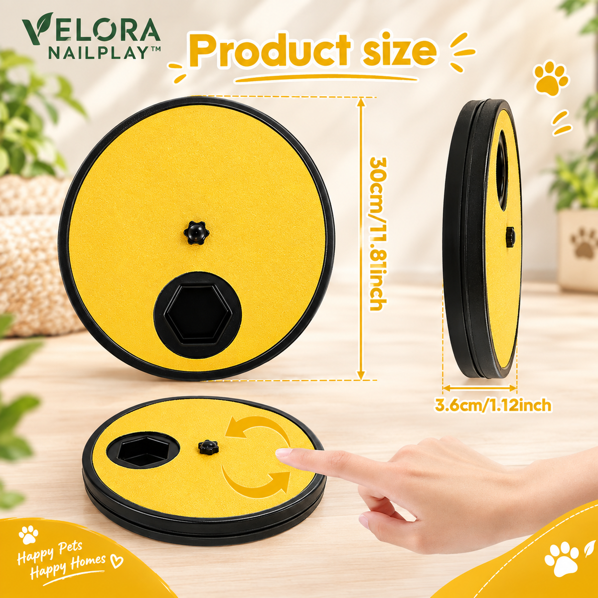 VELORA PAWSCRATCH™—Rotating Pet Nail Scratcher & Treat Board for Dogs & Cats