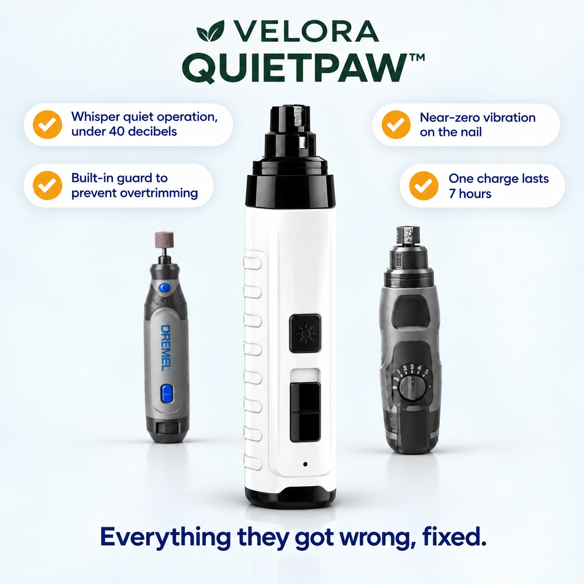 VELORA QUIETPAW™ Low-Noise Pet Nail Grinder