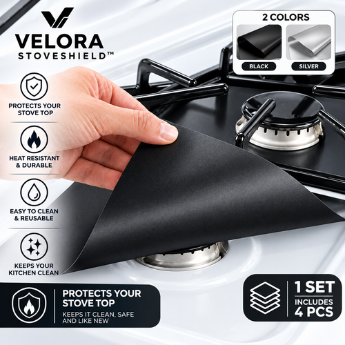 4-Piece Reusable Non-Stick Gas Stove Burner Covers – Heat-Resistant & Washable