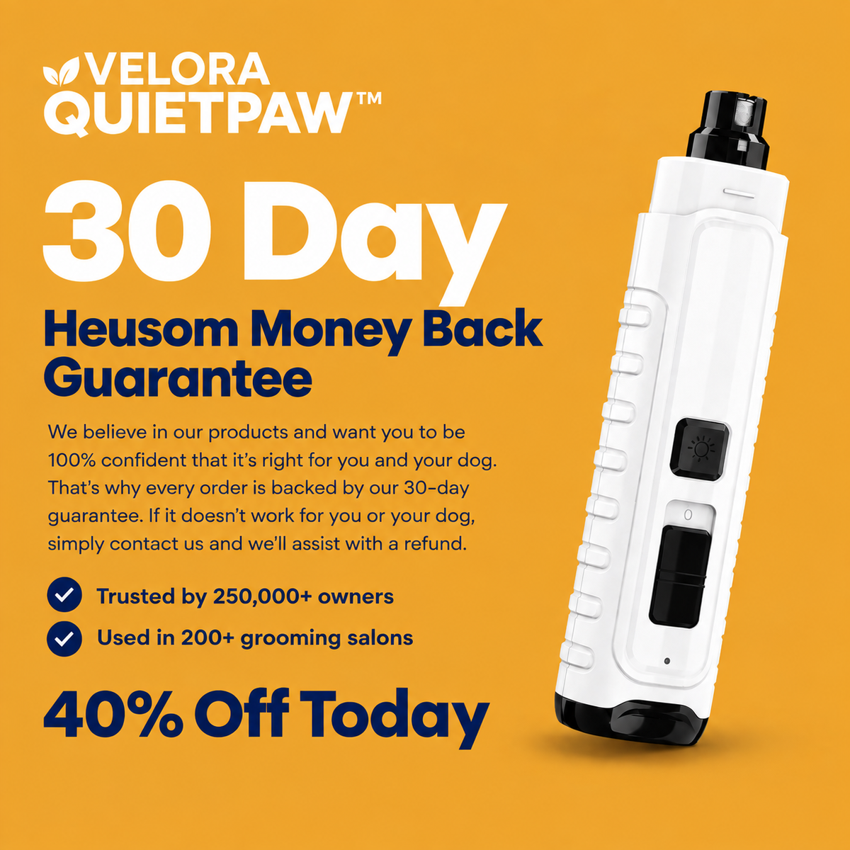 VELORA QUIETPAW™ Low-Noise Pet Nail Grinder