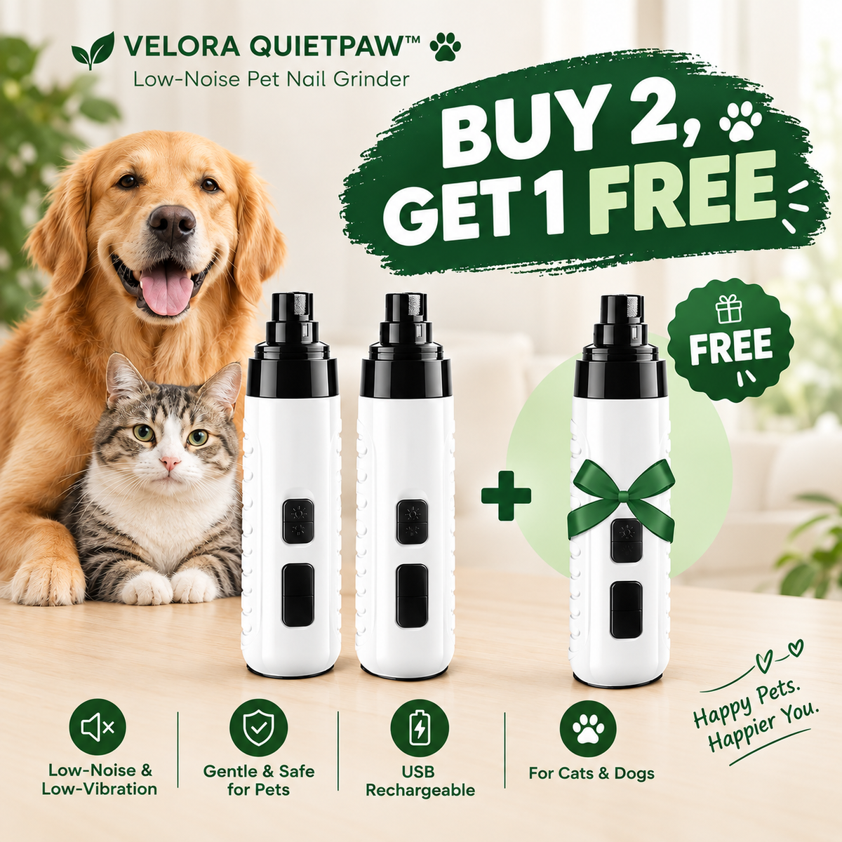 VELORA QUIETPAW™ Low-Noise Pet Nail Grinder