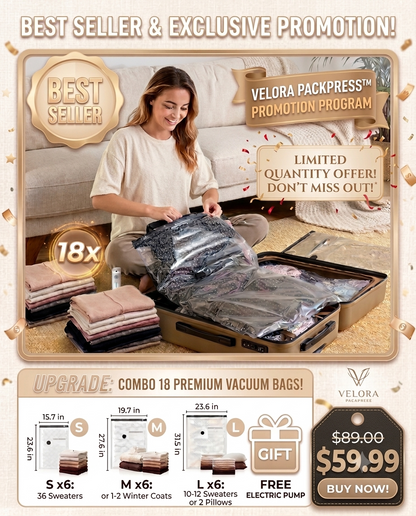 VELORA PACKPRESS™ - Compression Storage Vacuum Pump PRO Travel Set