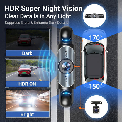 Full View Car Dashcam System - Equipped with a 64GB SD card + Free charging equipment