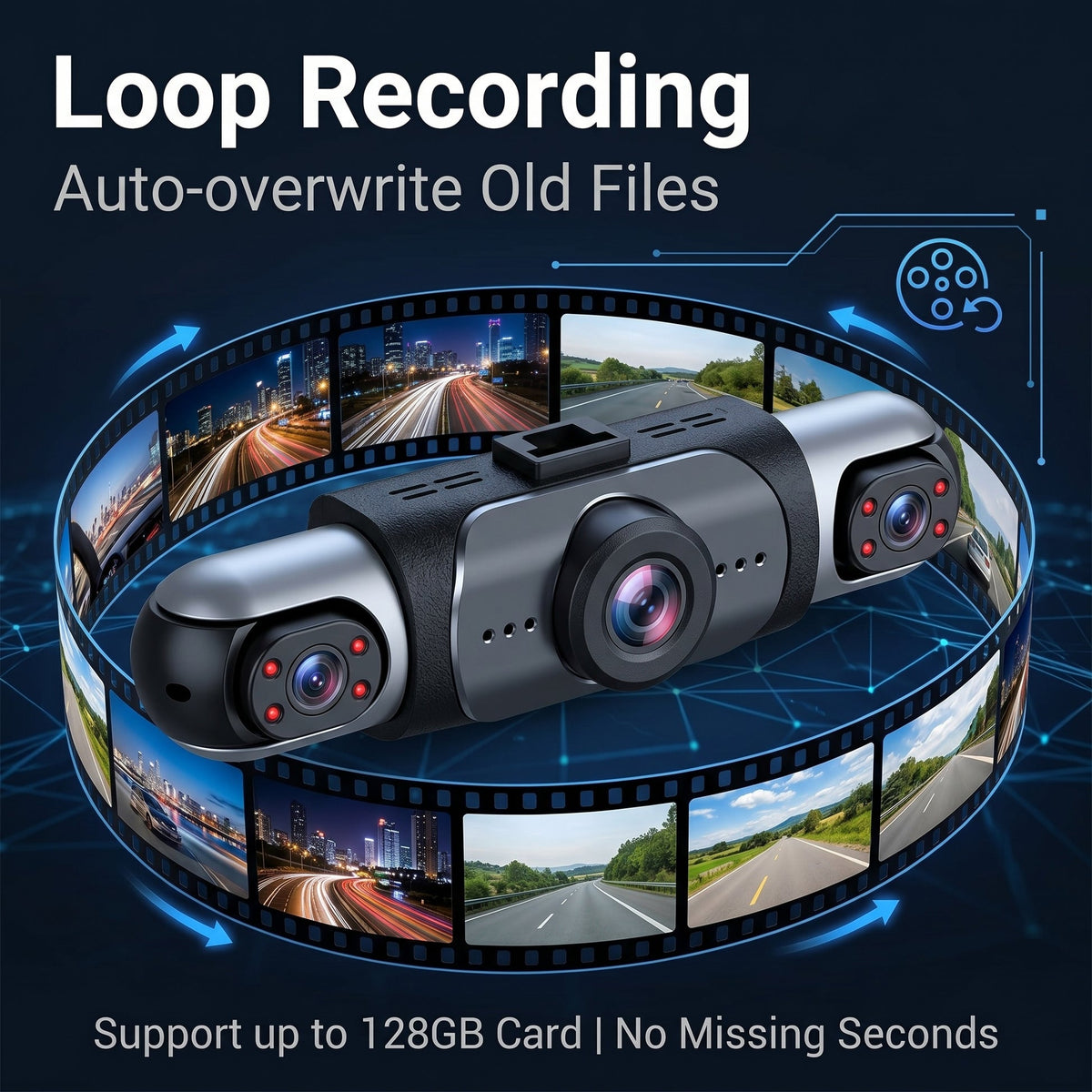 Full View Car Dashcam System - Equipped with a 64GB SD card + Free charging equipment